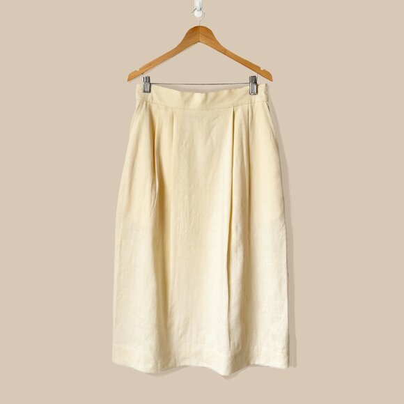 Vintage Linen Blend Pleated Midi Pencil Skirt (4) - Picture 1 of 8